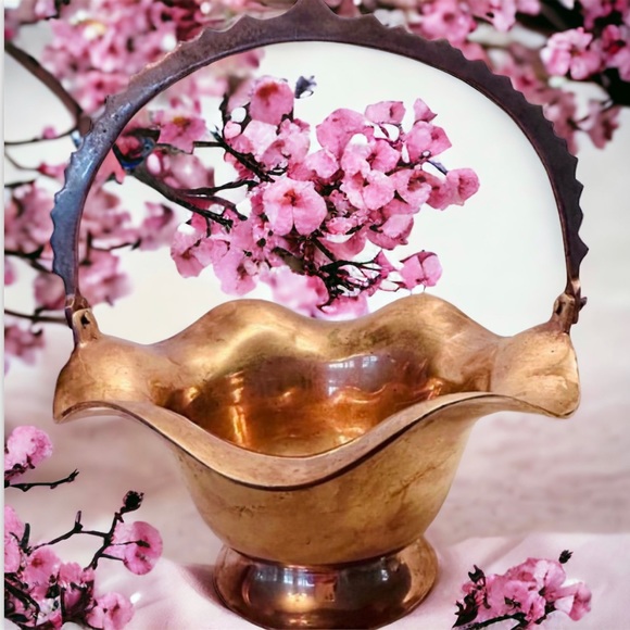 Adorable Brass Look Footed Basket w/Handle - Picture 9 of 11